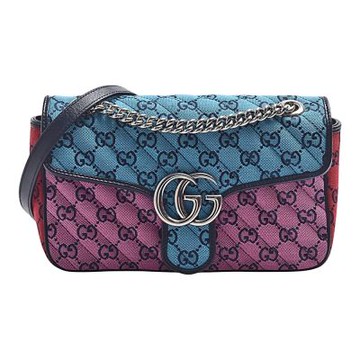GUCCI  經典GG Marmont多色帆布拼接暗扣肩背/斜背包(藍/粉/紅/綠)