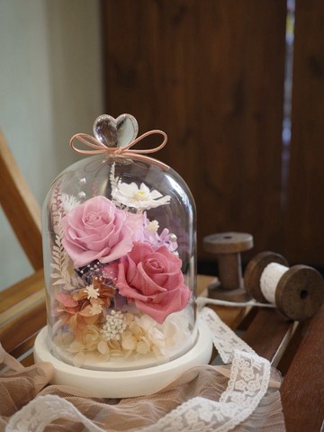【遇見恆久】粉戀時刻永生玫瑰玻璃罩 無燈含盒