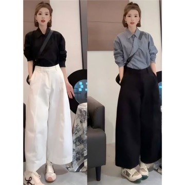 早秋2025新款襯衫高級感上衣女韓系設計感不規則斜扣長袖時尚套裝