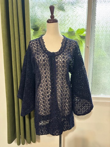 深藍鉤針蕾絲花邊古著道行