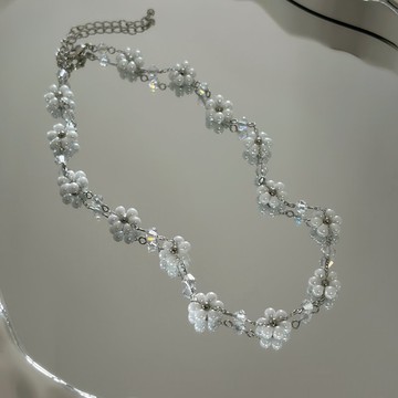 Miyuki 繁花串珠項鍊Choker【奧地利水晶】銀款
