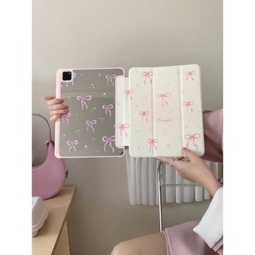 鏡面蝴蝶結iPad保護殼10代10.9寸Air7/6帶筆槽9代10.2寸9.7/10.5亞克力Pro11/12.9防彎mini7三折平板套