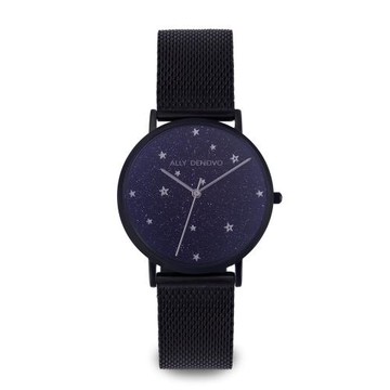 ALLY DENOVO神秘星夜黑框黑鍊帶 黑閃耀礦石 BOX (AF5017.3)36mm