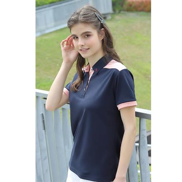 【Per GIBO】簡約拼接女短POLO衫(PK252983)丈青