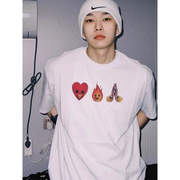 DREW BIEBER笑臉愛心火焰小眾潮牌男女同款純棉寬松百搭FG短袖T恤