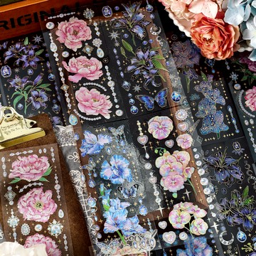 🍋檸檬青🍋 新款現貨秘密花園系列4款3張入超美燙金植物花卉PET防水長條貼紙手帳咕卡裝飾素材