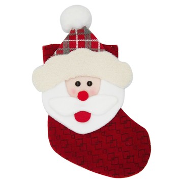 格紋帽聖誕襪  32cm  老公公 紅色 + 白色  1個