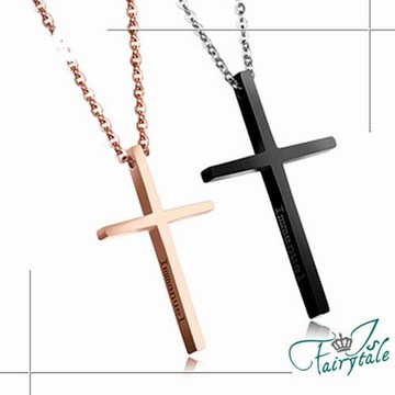 【伊飾童話】情人節限定-雙色十字架 鈦鋼情人對鍊組 買再送保暖毯