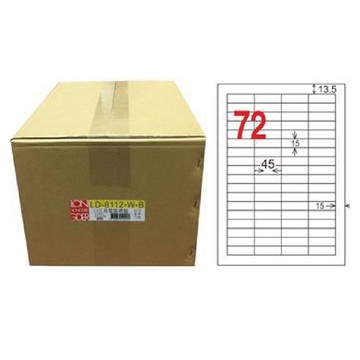 【龍德】LONGDER 三用電腦標籤 A4 72格 15*45mm白色1000張/箱 LD-8112-W-B(適用雷射、噴墨、影印)