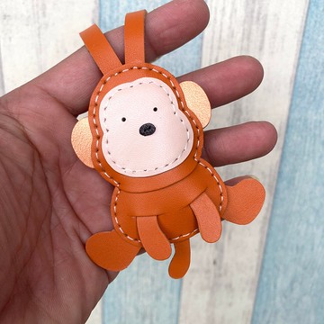 療癒小物 橘色 可愛 猴子 純手工縫製 手工皮革 吊飾 小尺寸