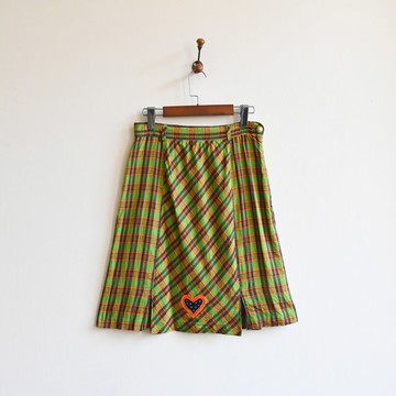 【蛋植物古著】綠彩斜紋拼接高腰古著裙