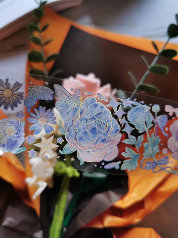 凝霜 花朵 PET 紙膠帶 10米卷 手帳拼貼 咕卡裝飾 Kuma熊口組