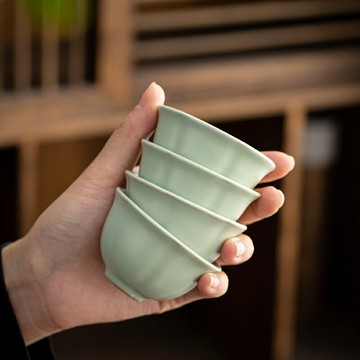 汝窯小茶杯單杯6杯開片可養陶瓷品茗杯主人杯個人杯汝瓷功夫茶具