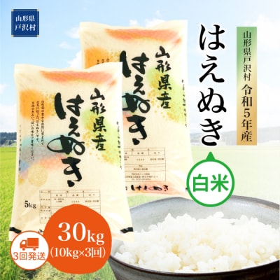 令和5年産 山形県戸沢村 はえぬき  30kg定期便 (10kg×3回)