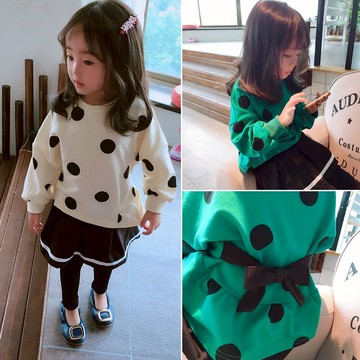 童套裝女童春秋季新款長袖圓點兒童衛衣+兒童舒適裙褲兩件套1入