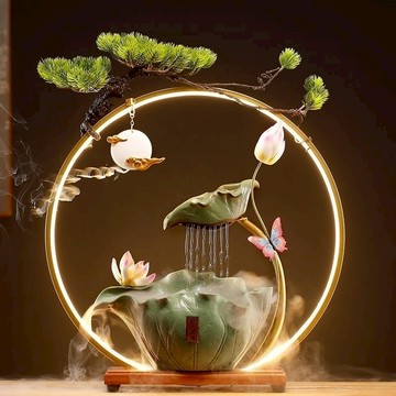 免運 招財流水擺件 新中式創意招財流水擺件客廳循環水魚缸辦公室桌面景觀裝飾品禮品