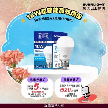 10入組 Everlight 億光 16W 超節能高效環保LED燈泡 (黃光/自然光/白光)