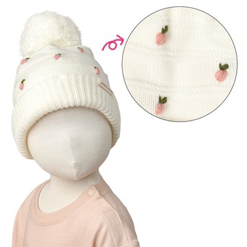 akachan honpo - 針織帽-水果刺繡-米白色