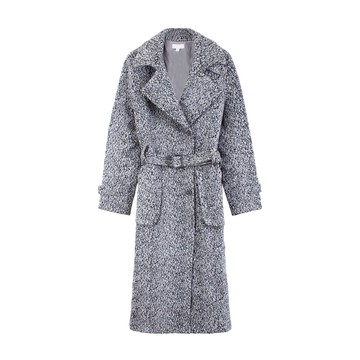 灰白紋綁帶混羊毛大衣