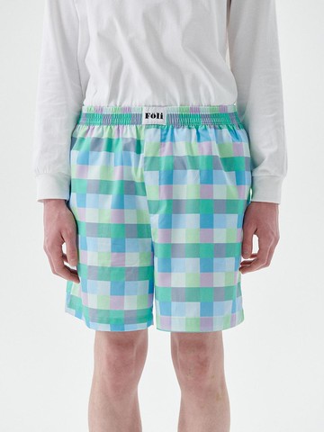 (Men) Blue Pastel Grid Pajama Shorts