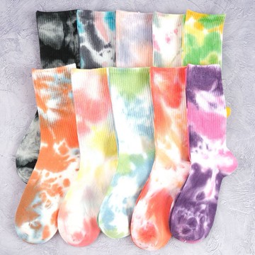 程瀟同款四季春夏淺色系潑墨扎染襪子男女可愛日系運動襪中筒襪