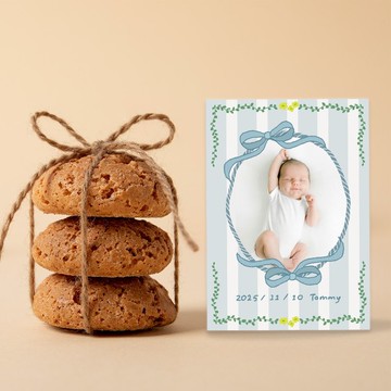 藍色條紋 | 手繪寶寶滿月卡 | 彌月卡 | 感謝卡 | Baby Card |