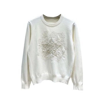 五角星刺繡白色套頭毛衣女新款2025春秋長袖毛衫設計高級感上衣潮