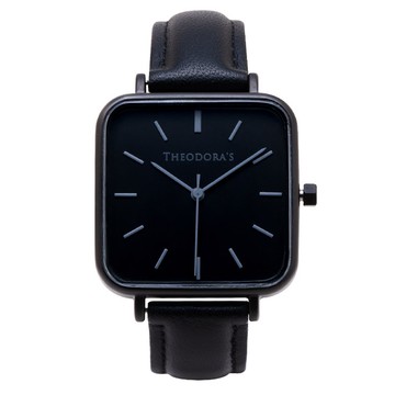 【THEODORA'S】Hebe 簡約方形真皮手錶 方形黑-真皮黑【希奧朵拉】