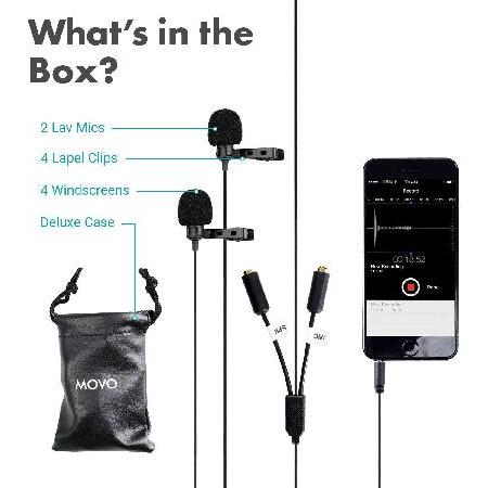 Movo Professional Lavalier Lapel Clip-on Interview Podcast Microphone with Secondary Mic and Headphone Monitoring Input for iPhone, iPad, (並行輸入品)