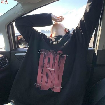 美式潮牌T恤設計新款長袖字母印花百搭寬鬆上衣服青少年潮流男裝1