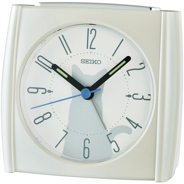 SEIKO 精工 可愛動物小貓 靜音滑動式秒針嗶嗶鬧鐘 QHE209W_SK045