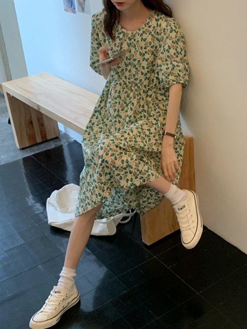 碎花娃娃短袖連衣裙新款夏季女裙子氣質韓版寬松顯瘦中長裙潮