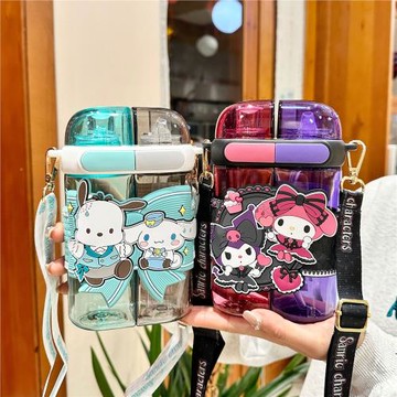 三麗鷗庫洛米吸管杯雙飲分倉杯子學生上學專用水杯女可愛水壺防摔