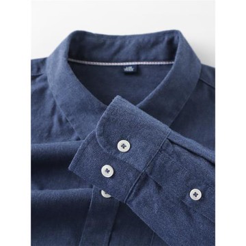 新疆磨毛棉！藏青色重磅純棉長袖襯衫女 復古顯白休閑翻領外套男