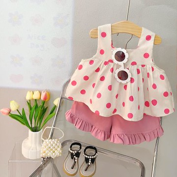2247女童夏裝衣服韓版夏季寶寶新款圓點蝴蝶結上衣短褲洋氣套裝