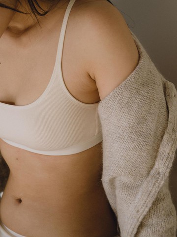 Square Neck Ribbed Modal Bra [Cream]