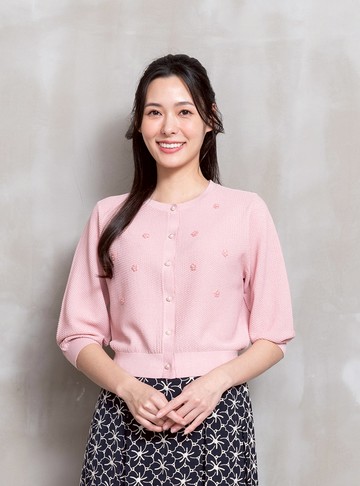 花語凝珠花片飾開襟針織衫