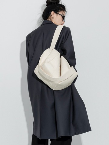 米白色 2色 帕爾馬奶酪 大容量軟面捏捏公事包 單肩斜挎包側背包