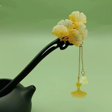 原創節氣秋分黑檀木發簪古裝漢服旗袍步搖新中式日常盤發發飾 z803