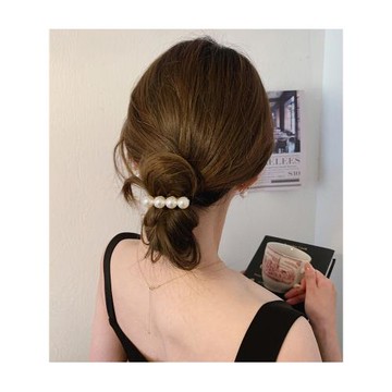 Pree頭繩發飾復古珍珠一字簡約皮筋頭繩扎丸子頭后腦勺發飾發圈