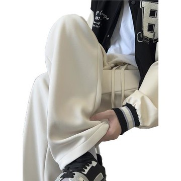 白色褲子男生夏季薄款男生闊腿長褲男士寬松直筒休閑男裝運動衛褲