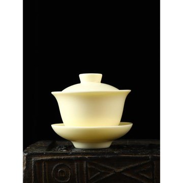 康樂品汝窯蓋碗象牙白陶瓷三才茶碗 陳春發大師手工泡茶杯高檔禮