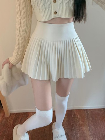 小個子百褶裙子 白色防走光毛呢半身裙 女裝春季辣妹a字短裙jk半裙【不二雜貨】