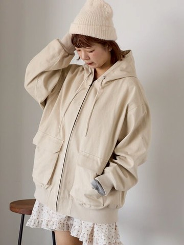 雙口袋拉鍊設計休閒連帽外套(0F001256310) - ehka sopo
