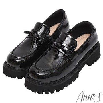 Ann’S小方結 軟漆皮輕量厚底樂福鞋5cm-黑