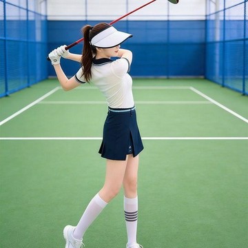 高爾夫服裝 高爾夫球衣 羽毛球服⭐全場免運⭐高爾夫彈力女士短袖POLO T恤衫修身白藍百褶短褲裙運動球衣服套裝