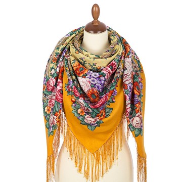 帕夫洛夫帕薩特俄羅斯羊毛披肩圍巾 125x125公分 絲綢流蘇 款式1818-2