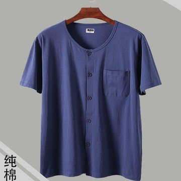 【夏季】 100公斤超大碼中老年人夏季純棉汗衫男士短袖T恤開衫寬鬆老頭爸爸對襟純色