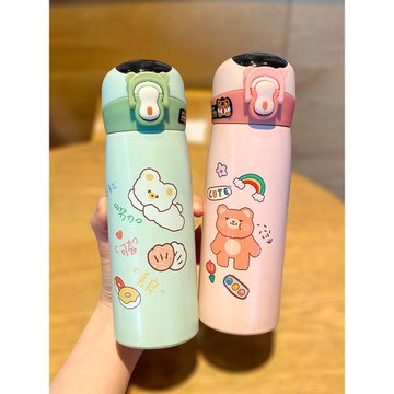 兒童保溫杯帶吸管316不銹鋼智能顯溫女生男孩小學生上學專用水杯