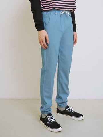 棉質高彈力仿牛仔縮口休閒長褲